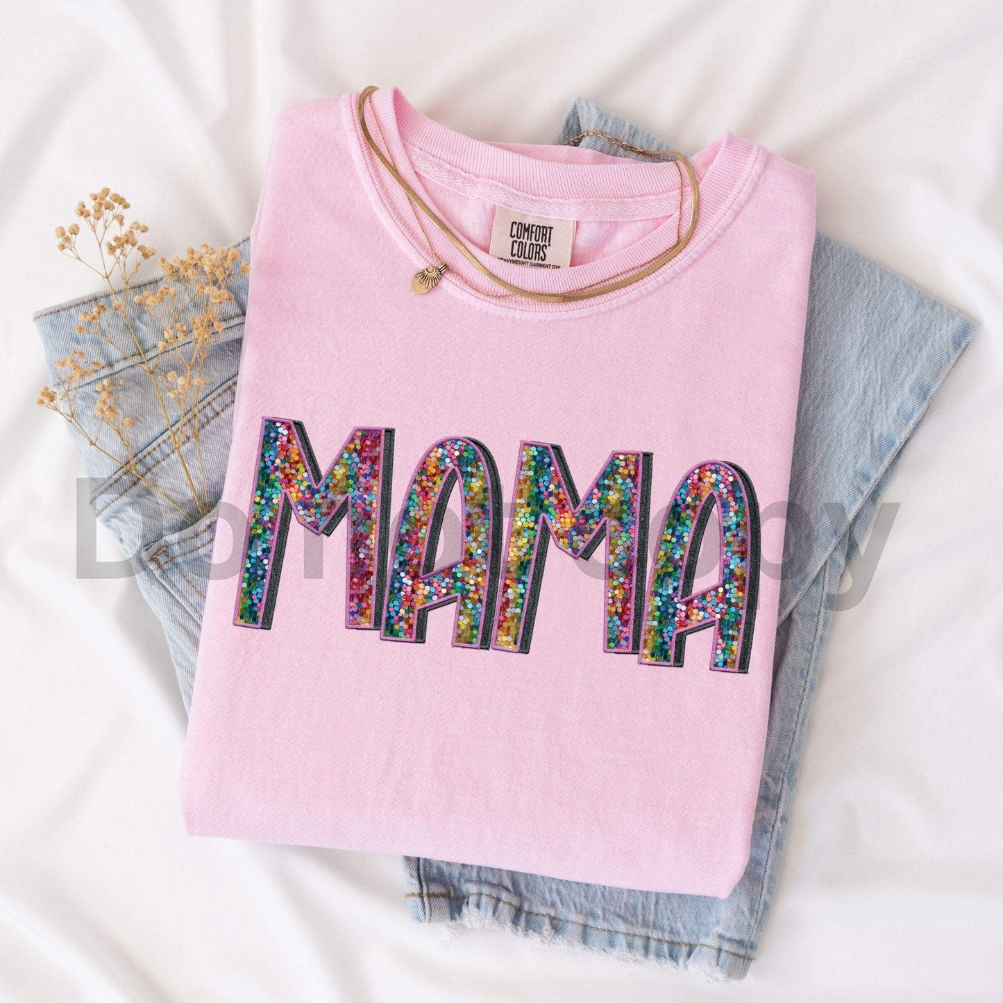 MAMA-Colorful Faux Sequin-Comfort Color-Tee