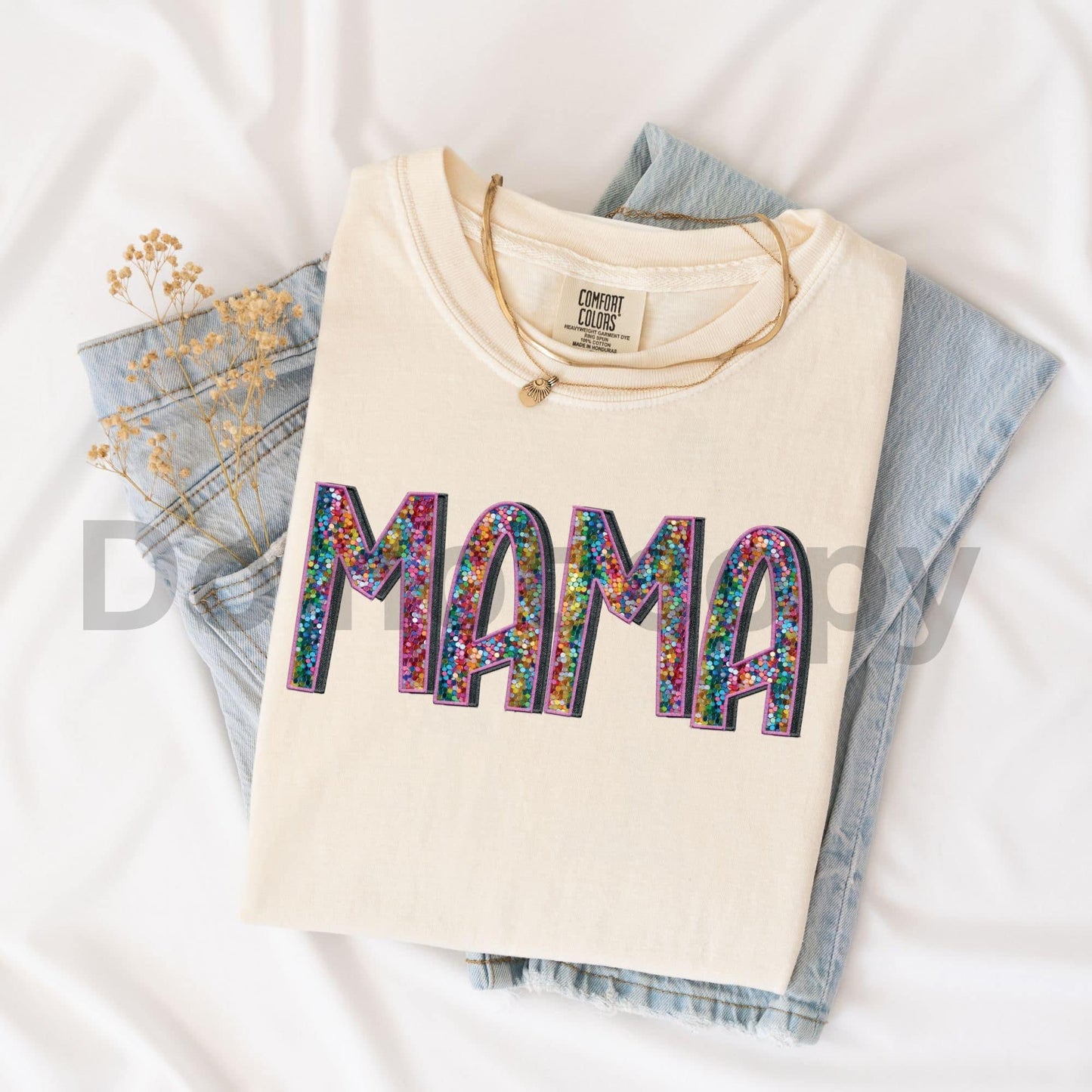 MAMA-Colorful Faux Sequin-Comfort Color-Tee