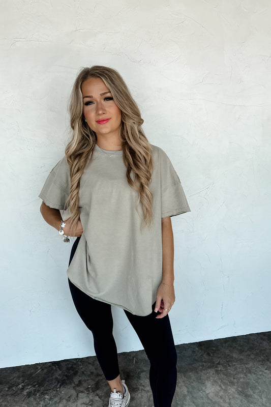 Joey Washed Cotton Boyfriend Tee - Olive